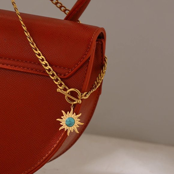 NEW 18K Gold Plated Turquoise Sun Circle Toggle Bar Link Chain Necklace - Picture 8 of 8